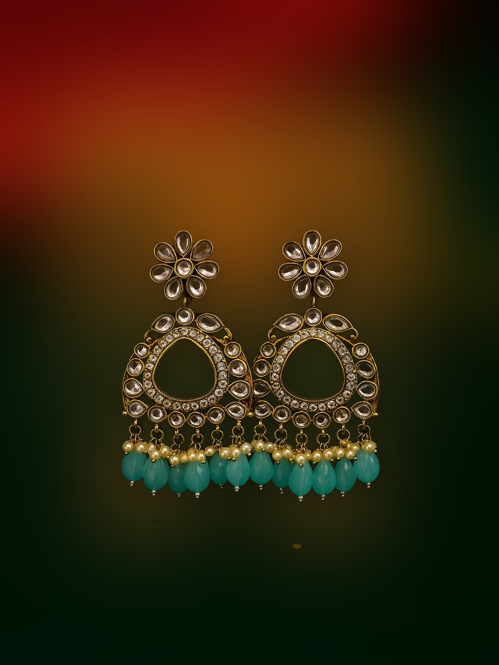 Pink Drop Kundan Chandbali Earrings — Earrings by Bhuvi Jewels
