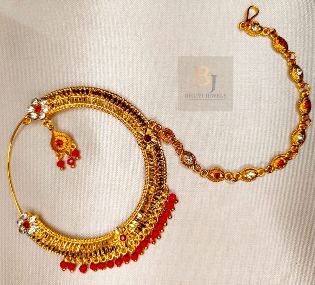 Pahadi Garhwali Nath with Hair Chain — Nath by Bhuvi Jewels